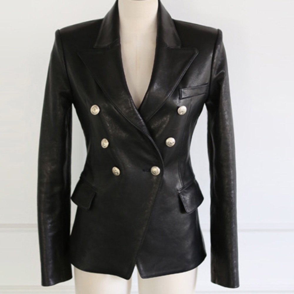 Luxurious Super Soft Faux leather gold button adorn Blazer